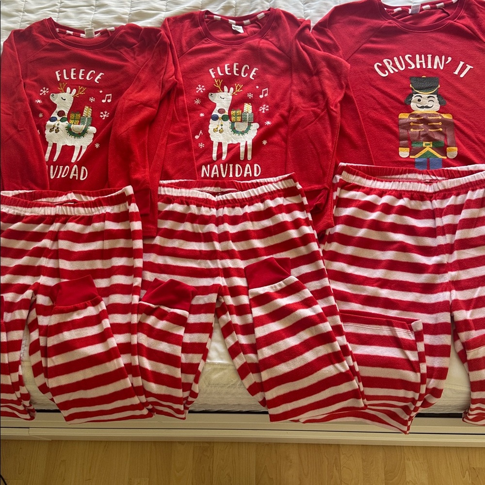 Red and White Family Christmas Pajama Set, Fleece, sizes S M and L